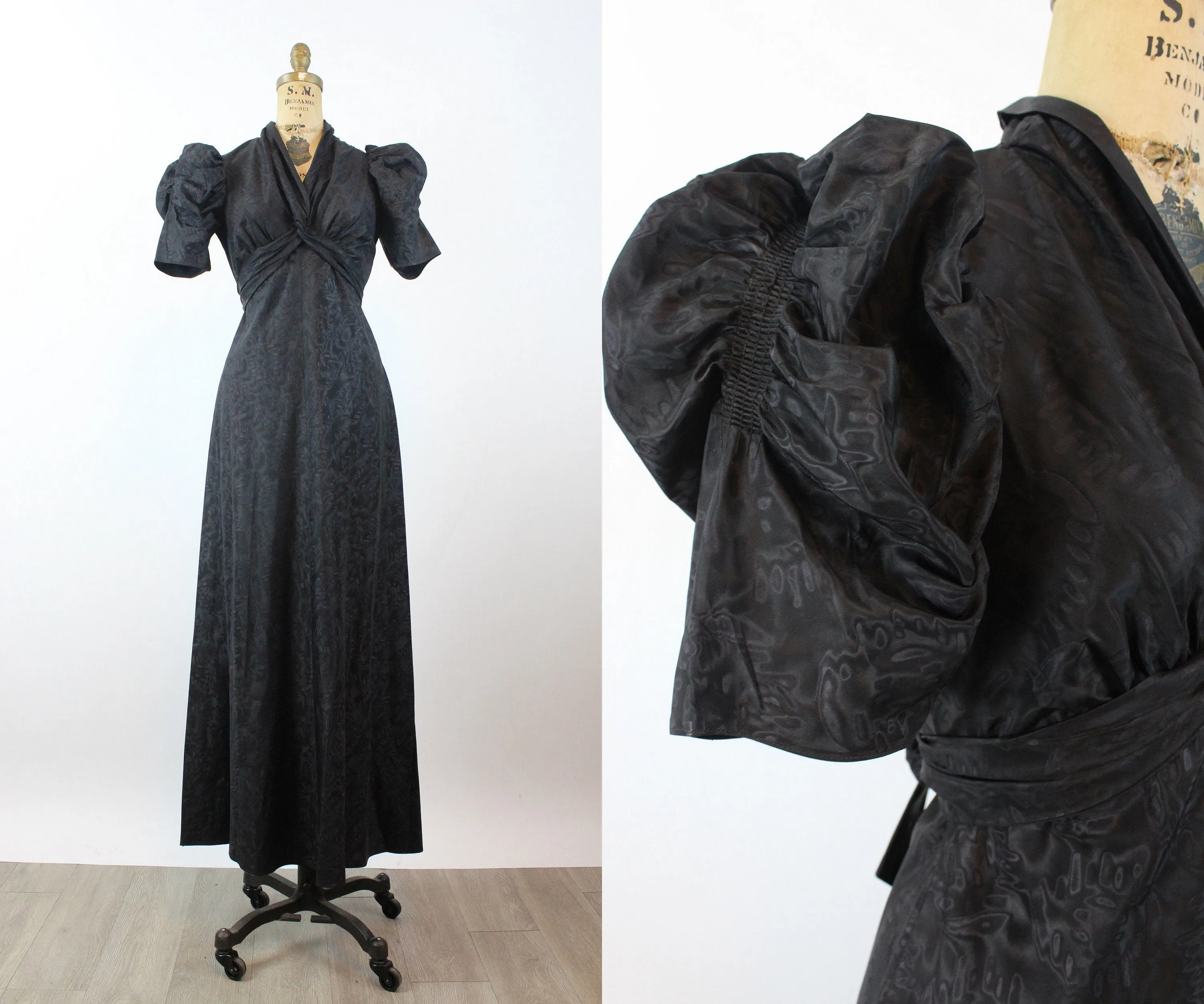 1930s MOIRE puff SLEEVES dress gown small | new winter