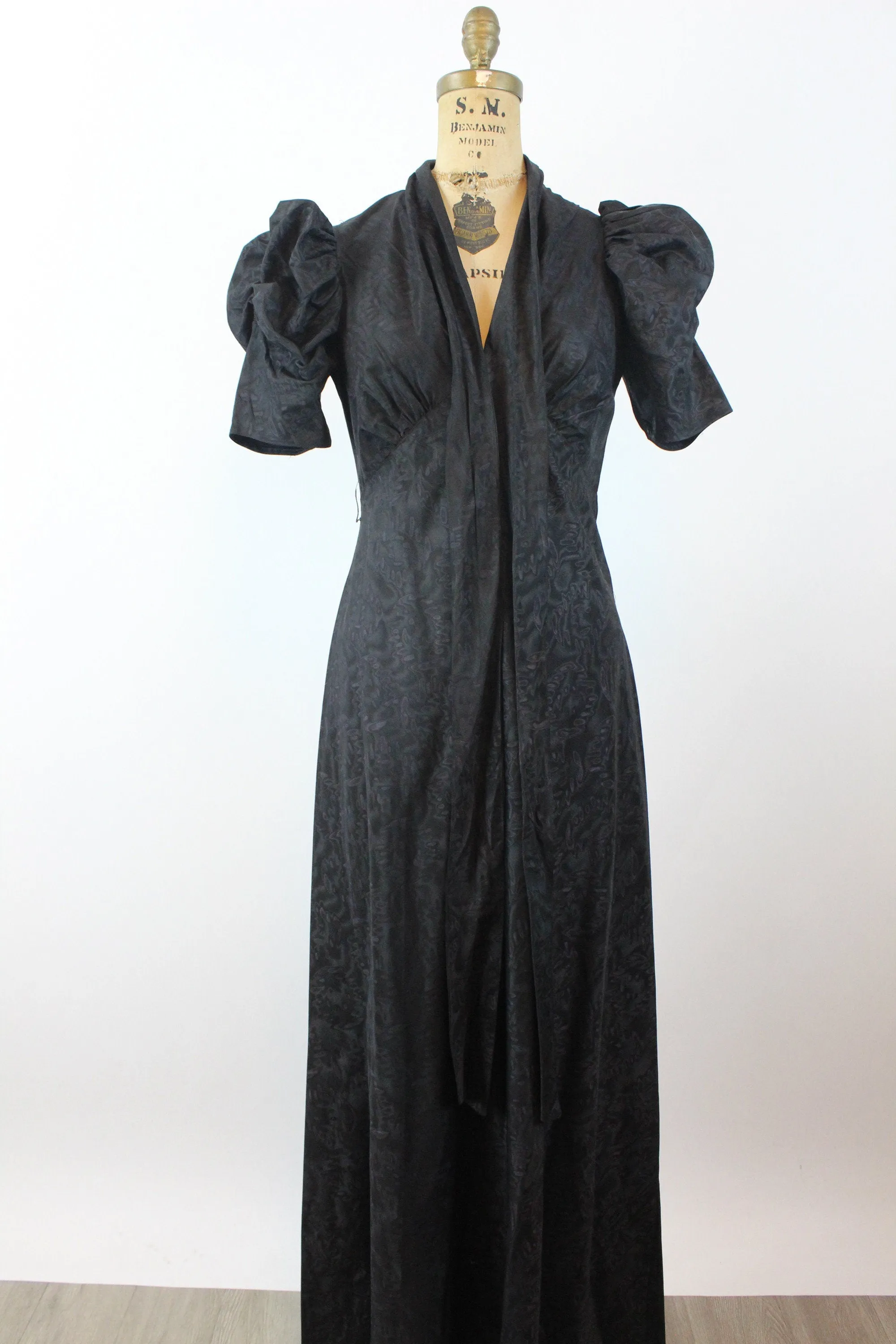 1930s MOIRE puff SLEEVES dress gown small | new winter
