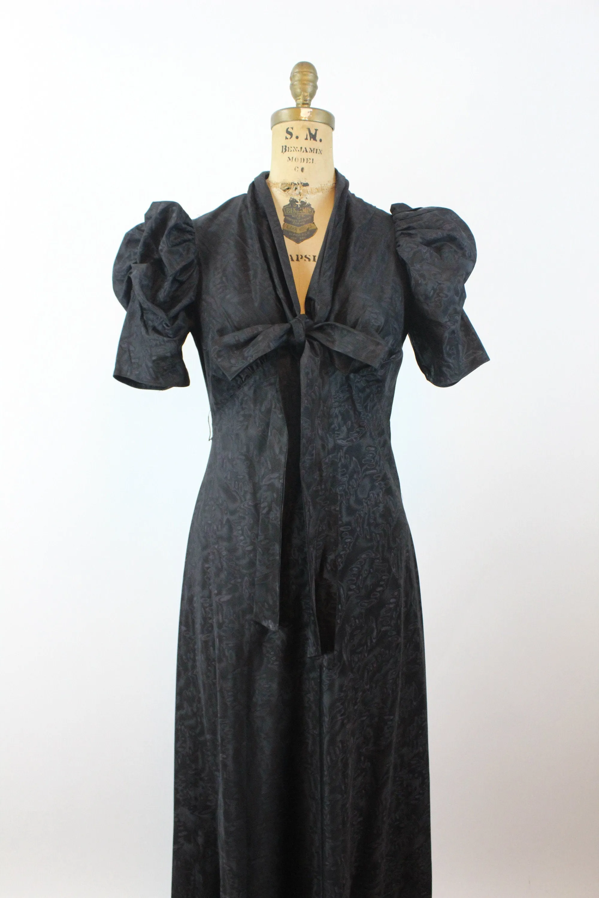 1930s MOIRE puff SLEEVES dress gown small | new winter
