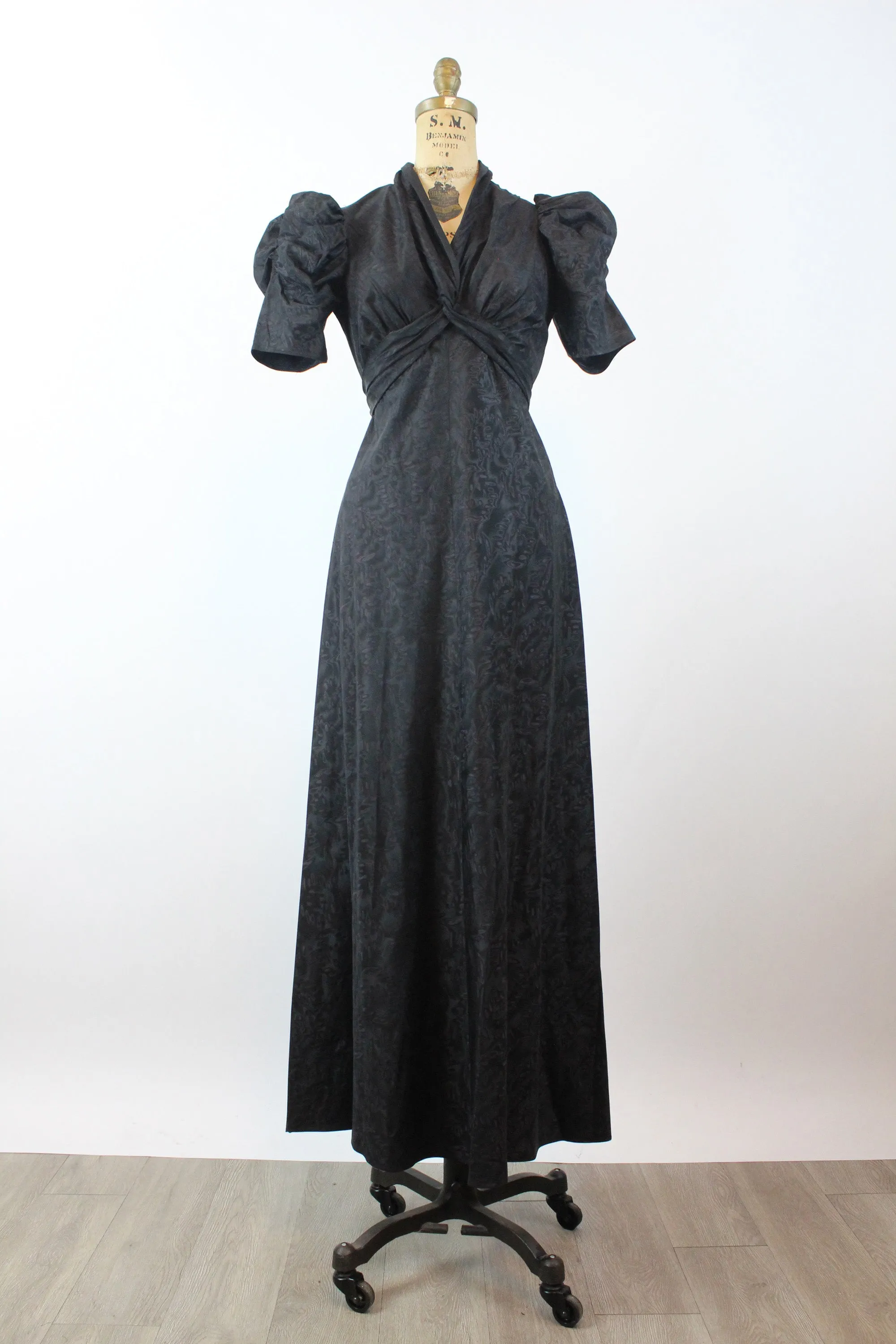 1930s MOIRE puff SLEEVES dress gown small | new winter