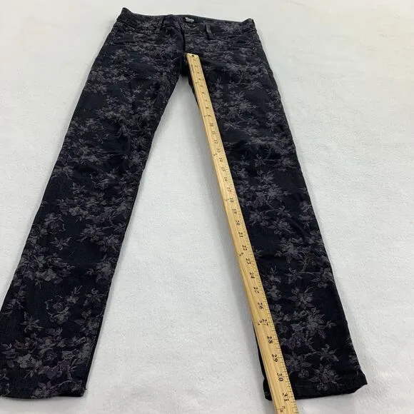 $195 Hudson Collin Midrise Skinny Leg Floral Print Jeans 26 Purple Black Jegging