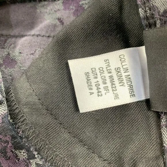 $195 Hudson Collin Midrise Skinny Leg Floral Print Jeans 26 Purple Black Jegging