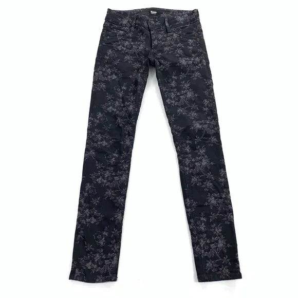 $195 Hudson Collin Midrise Skinny Leg Floral Print Jeans 26 Purple Black Jegging