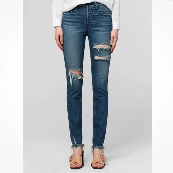 3x1 Shelter Swift Skinny Leg Slim Straight Button Fly Distressed Jeans  Size 24