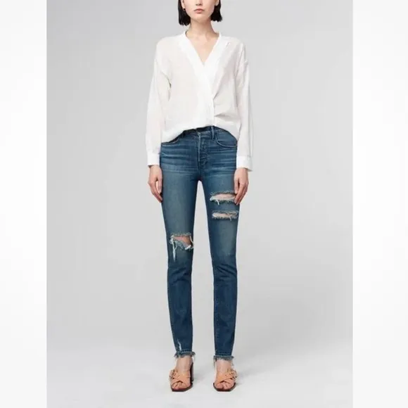 3x1 Shelter Swift Skinny Leg Slim Straight Button Fly Distressed Jeans  Size 24