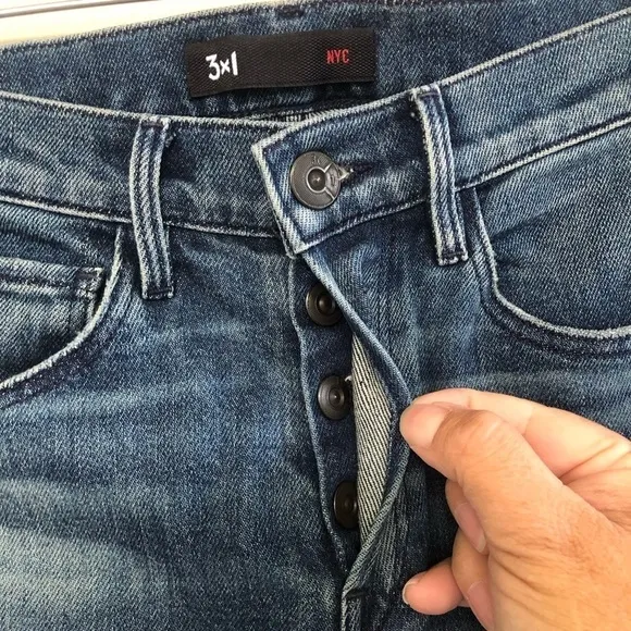 3x1 Shelter Swift Skinny Leg Slim Straight Button Fly Distressed Jeans  Size 24