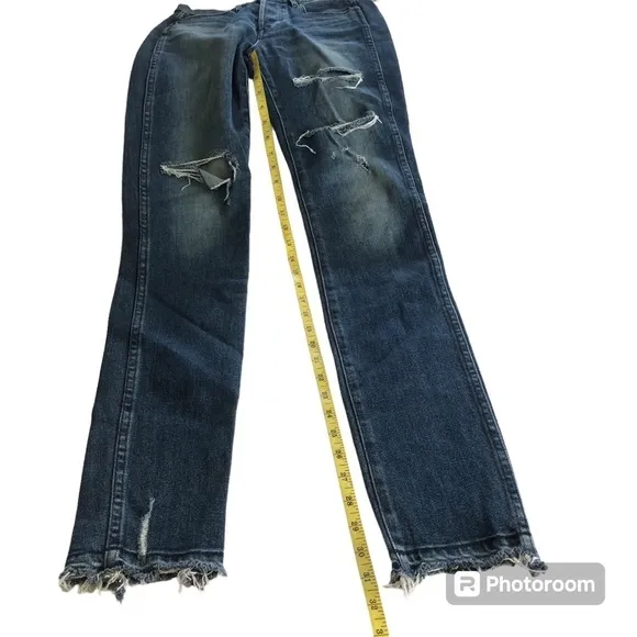 3x1 Shelter Swift Skinny Leg Slim Straight Button Fly Distressed Jeans  Size 24
