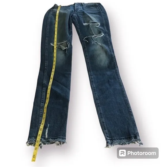 3x1 Shelter Swift Skinny Leg Slim Straight Button Fly Distressed Jeans  Size 24