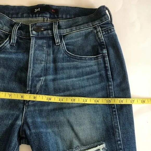 3x1 Shelter Swift Skinny Leg Slim Straight Button Fly Distressed Jeans  Size 24