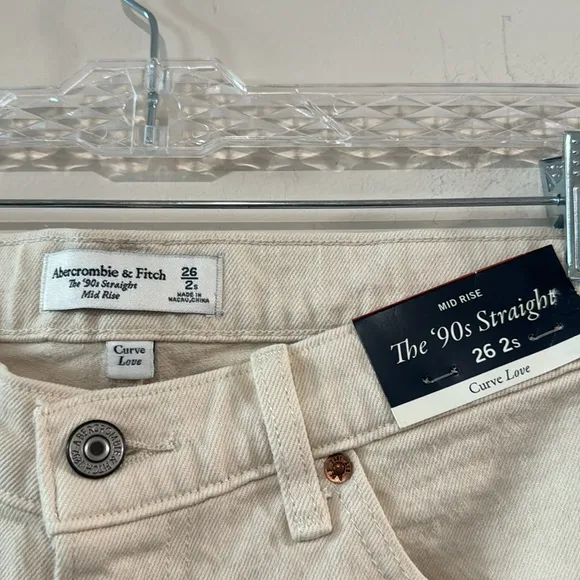 Abercrombie &amp; Fitch The 90's Straight Mid Rise Jeans Curve Love 2 Short NWT