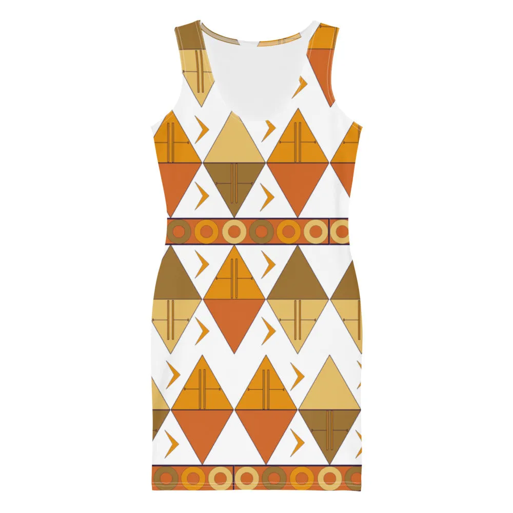 African Tribal Print Tank Dress - Earthy/White