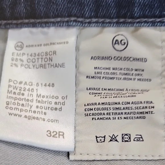 AG Adriana Goldschmied Prima Cigarette Leg Denim Jeans Size 32R EUC