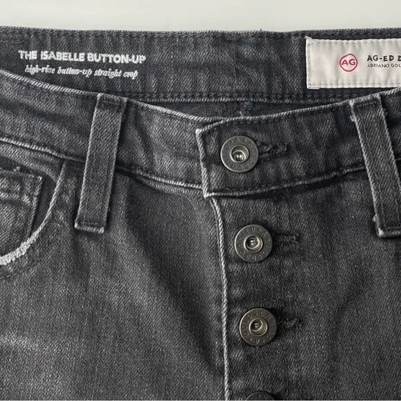 AG Jeans Womens 27 Isabelle Button Up High Rise Straight Crop Raw Step Hem Black