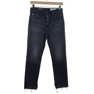AG Jeans Womens 27 Isabelle Button Up High Rise Straight Crop Raw Step Hem Black