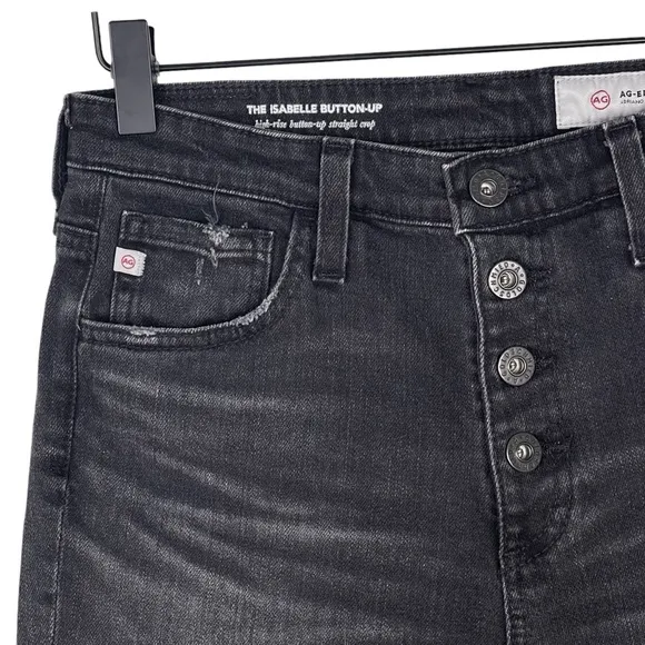 AG Jeans Womens 27 Isabelle Button Up High Rise Straight Crop Raw Step Hem Black