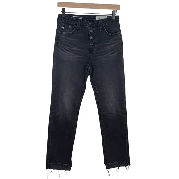 AG Jeans Womens 27 Isabelle Button Up High Rise Straight Crop Raw Step Hem Black