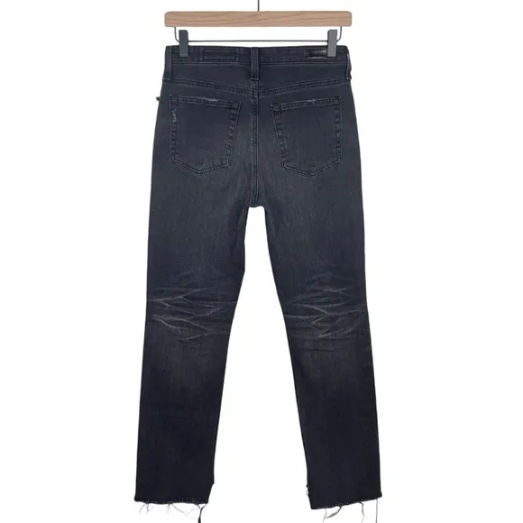 AG Jeans Womens 27 Isabelle Button Up High Rise Straight Crop Raw Step Hem Black