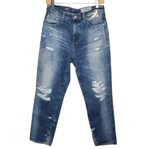 AG The Phoebe Vintage High-Waisted Tapered Leg Distressed Embroidered Jeans 28