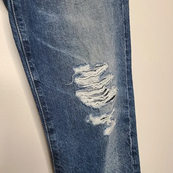 AG The Phoebe Vintage High-Waisted Tapered Leg Distressed Embroidered Jeans 28
