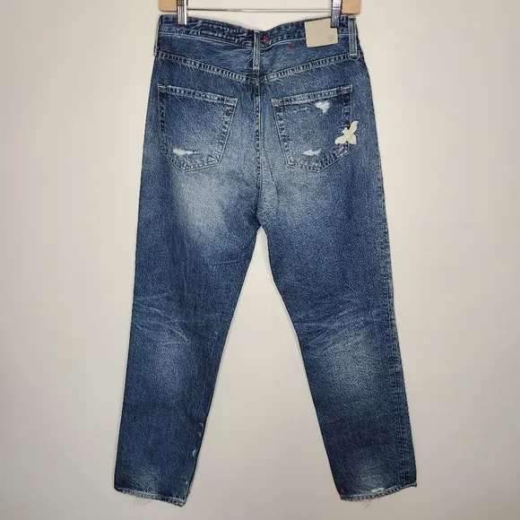 AG The Phoebe Vintage High-Waisted Tapered Leg Distressed Embroidered Jeans 28