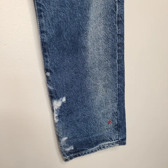 AG The Phoebe Vintage High-Waisted Tapered Leg Distressed Embroidered Jeans 28