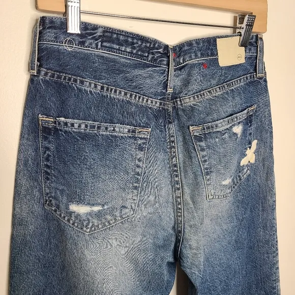 AG The Phoebe Vintage High-Waisted Tapered Leg Distressed Embroidered Jeans 28
