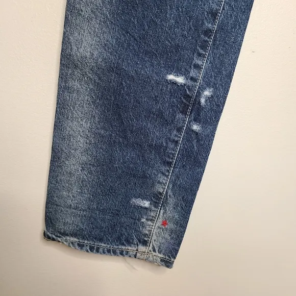 AG The Phoebe Vintage High-Waisted Tapered Leg Distressed Embroidered Jeans 28