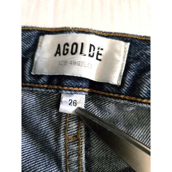 AGOLDE Cherie High Rise Straight Leg Jean Women's Size 26 Merit Blue Raw Hem