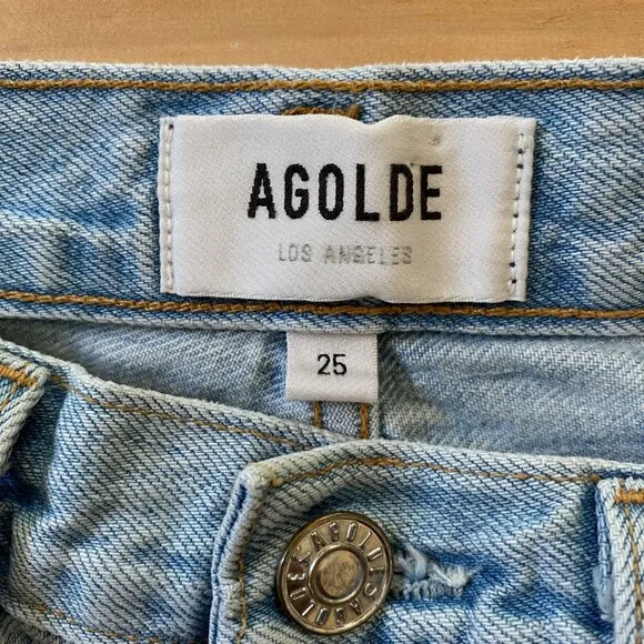 Agolde Riley High Rise Straight Crop Distressed Jeans *Shatter* Sz 25