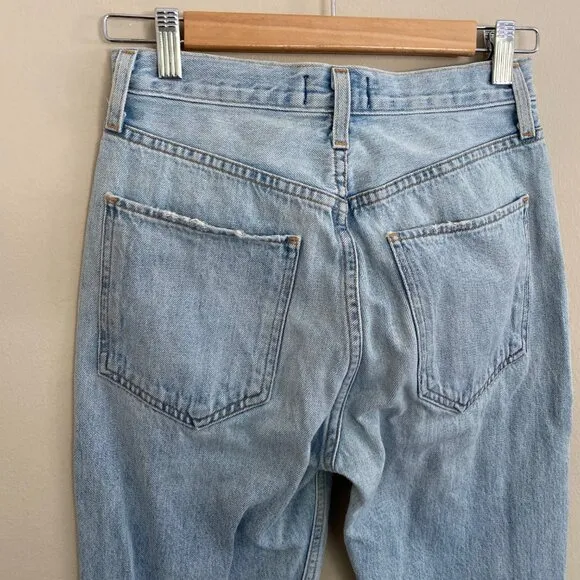 Agolde Riley High Rise Straight Crop Distressed Jeans *Shatter* Sz 25