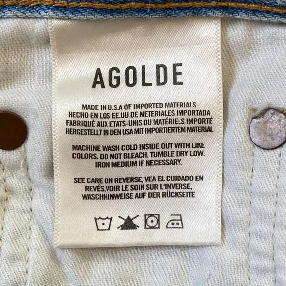 Agolde Riley High Rise Straight Crop Distressed Jeans *Shatter* Sz 25