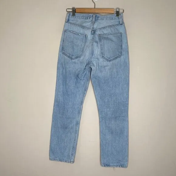 Agolde Riley High Rise Straight Crop Distressed Jeans *Shatter* Sz 25
