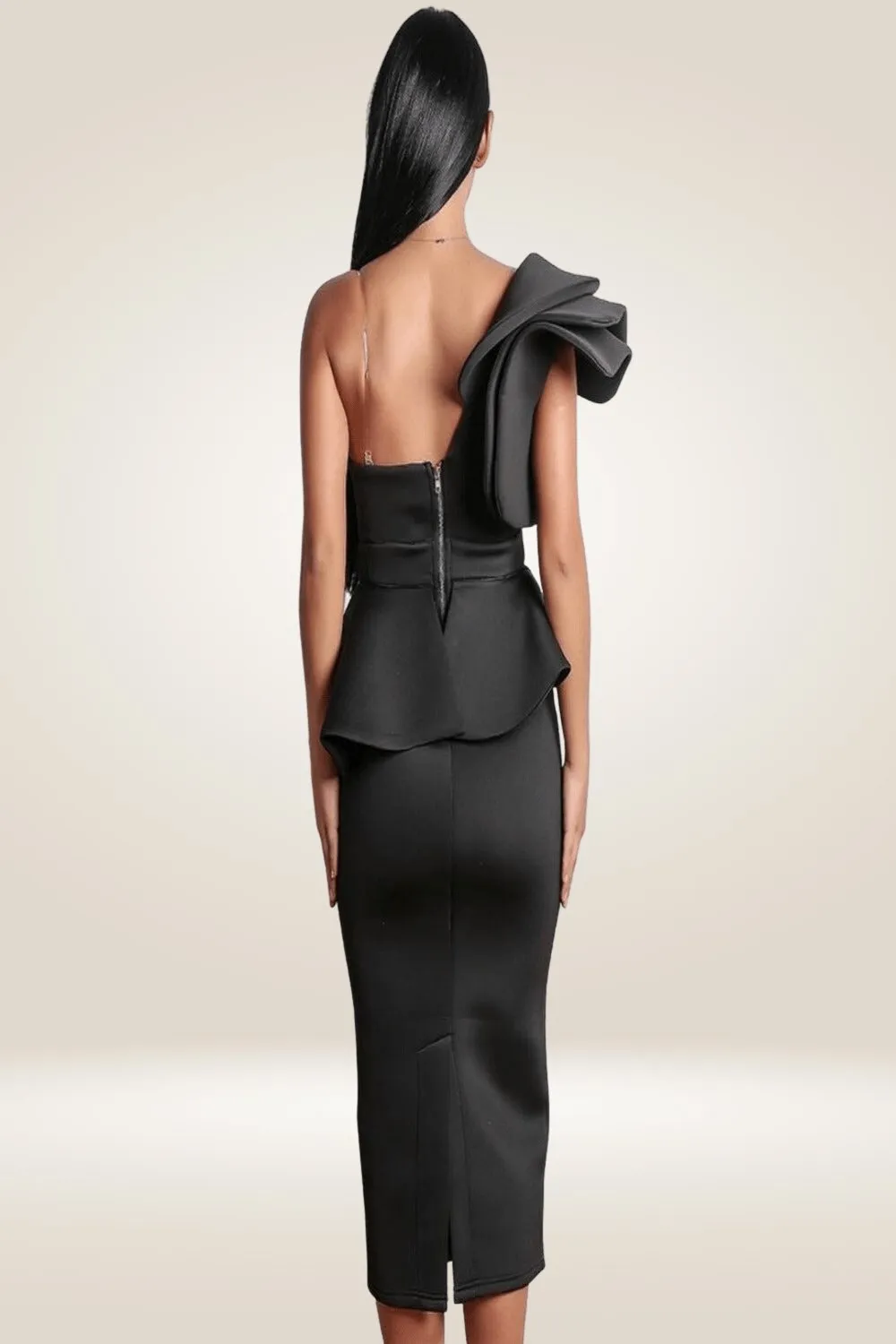 Amelia Black Ruffle Bodycon Top And Skirt Set
