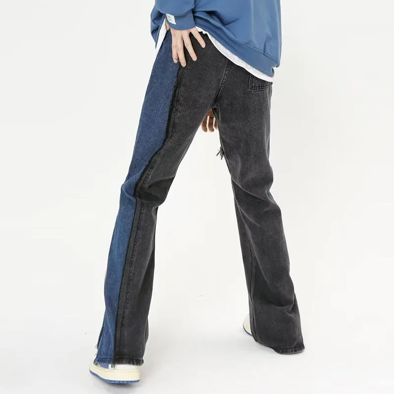 American Blue-Black Patchwork Straight Jeans