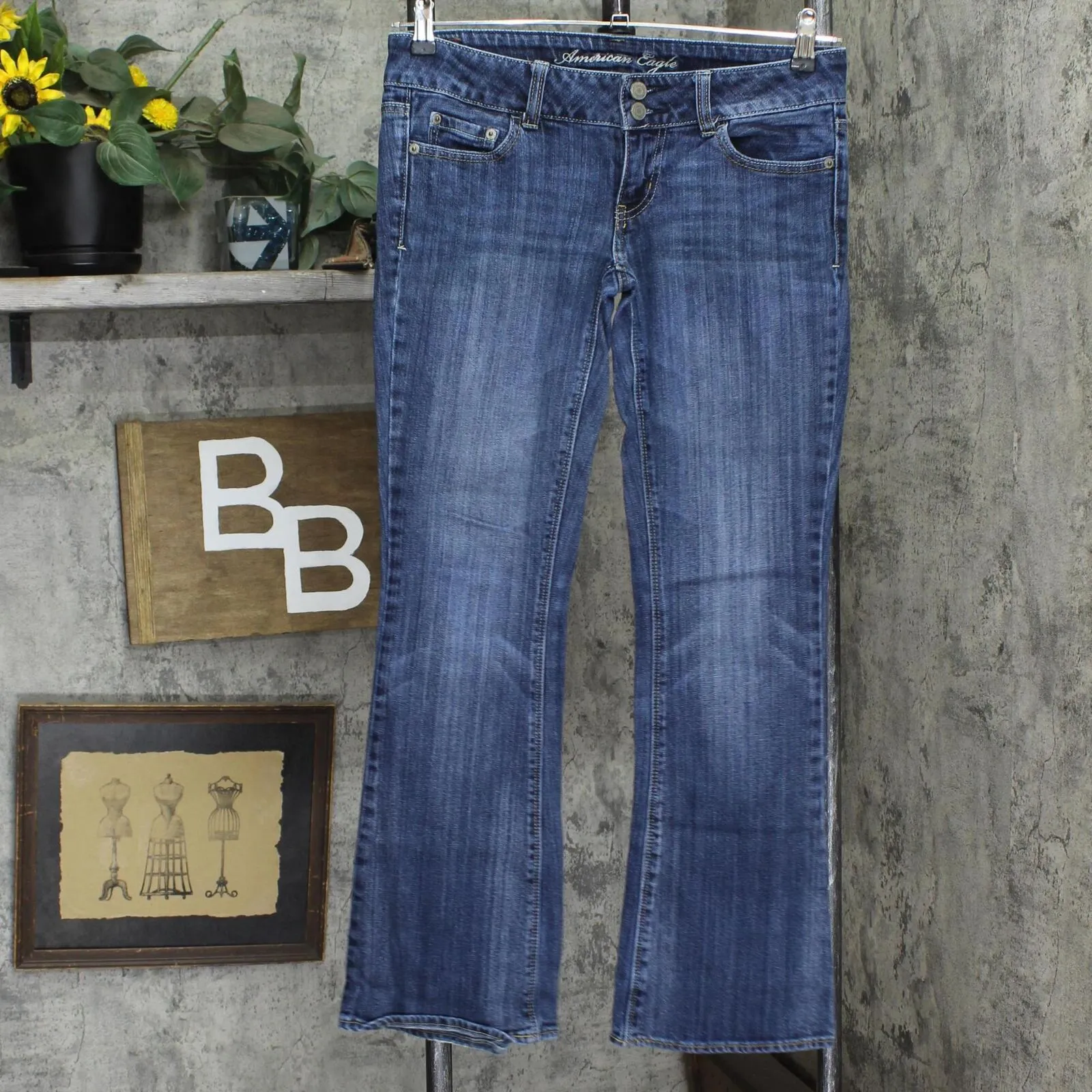 American Eagle Womens Artist Stretch Bootcut Jeans Dark Blue 4 Short