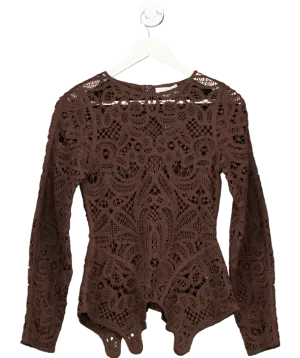& Other Stories Brown Crochet-lace Peplum Top UK XS