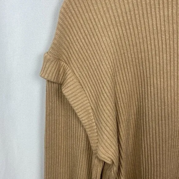 Anthropologie Sadie &amp; Sage Almond Ribbed Ruffle Pullover Sweater - Size Small
