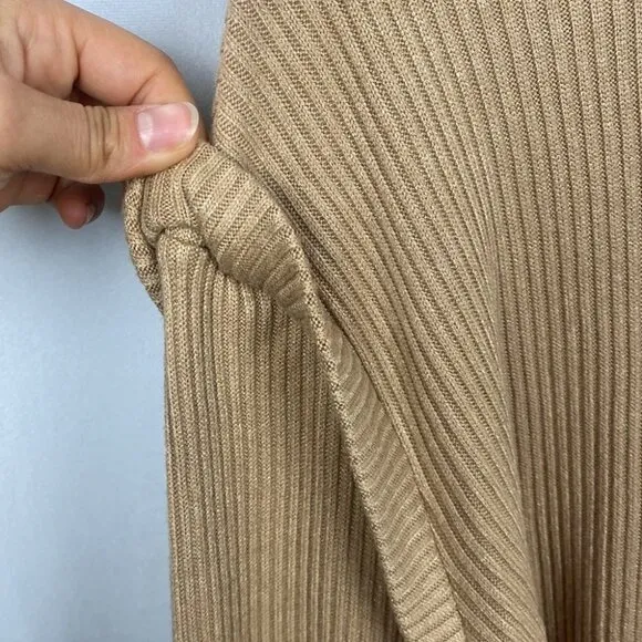 Anthropologie Sadie &amp; Sage Almond Ribbed Ruffle Pullover Sweater - Size Small