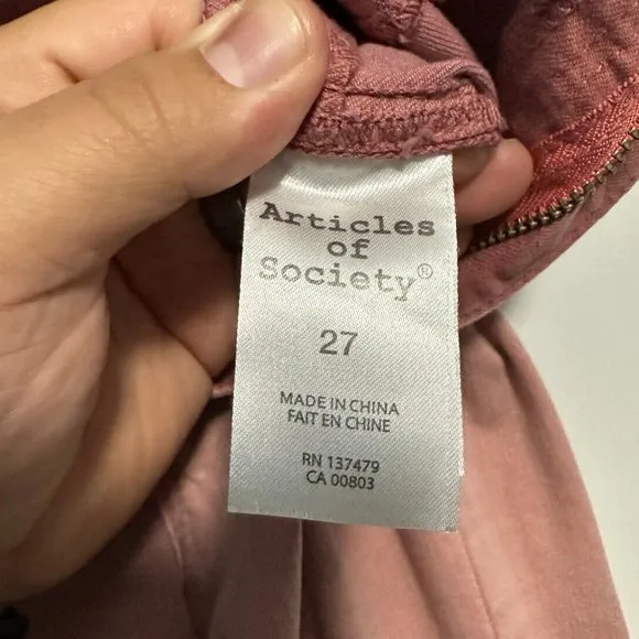 Articles Of Society Pink London Contrast‎ Crop Flare Leg Jeans Sz 27