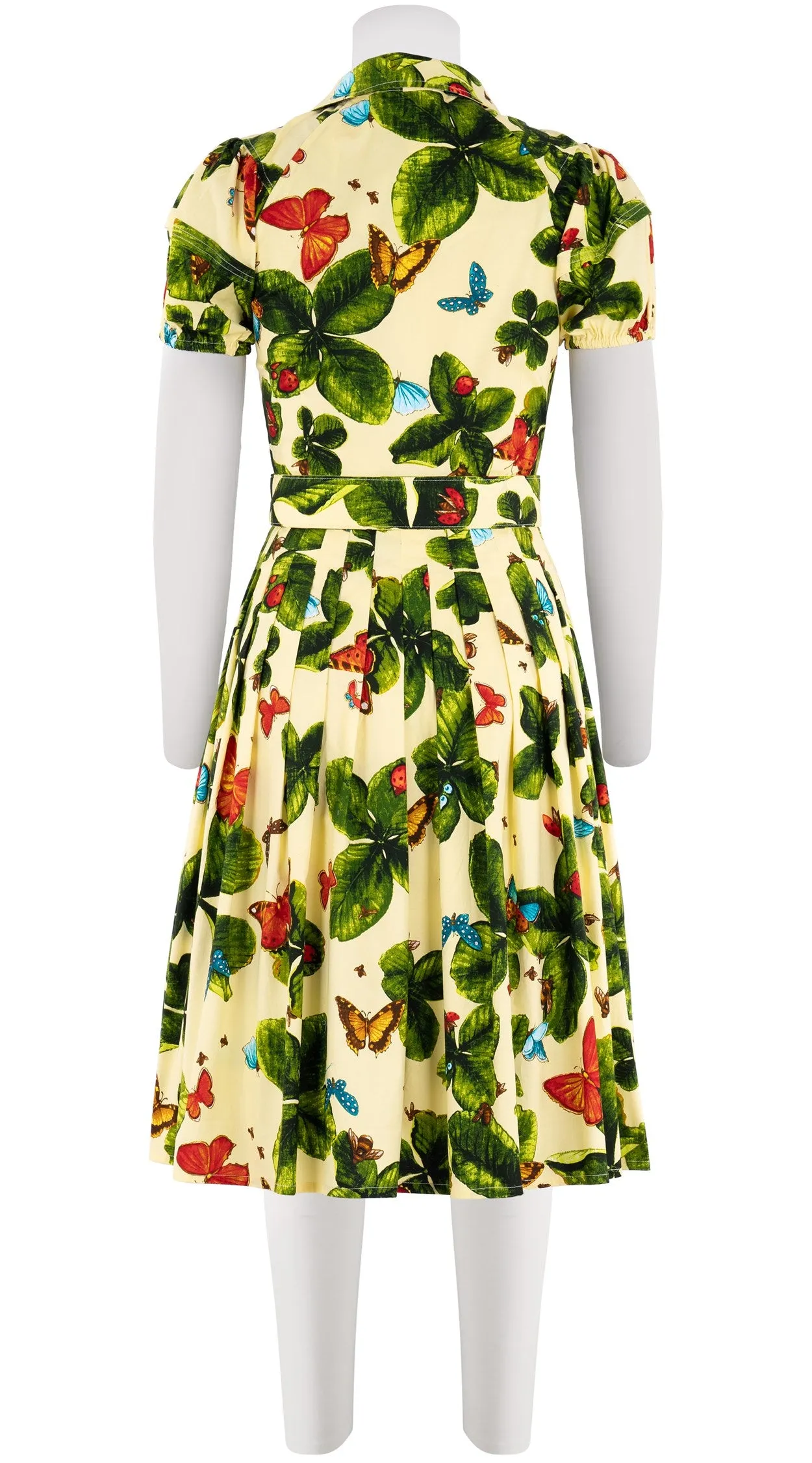 Audrey Dress #2 Shirt Collar Short Puff Sleeve Cotton Stretch (Clover Butterfly Small)