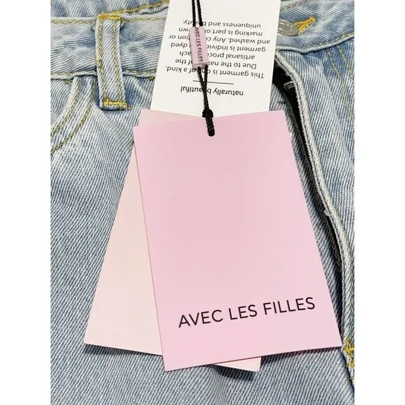 Avec Les Filles Jeans Straight Leg High Rise Jeans With Slit Hem Blue Size 28