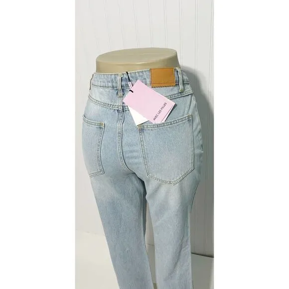 Avec Les Filles Jeans Straight Leg High Rise Jeans With Slit Hem Blue Size 28