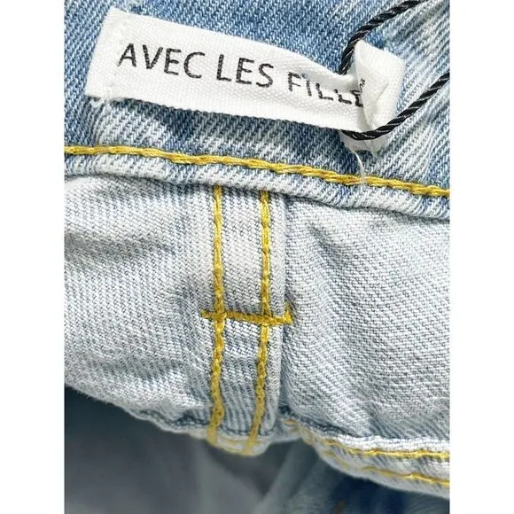 Avec Les Filles Jeans Straight Leg High Rise Jeans With Slit Hem Blue Size 28