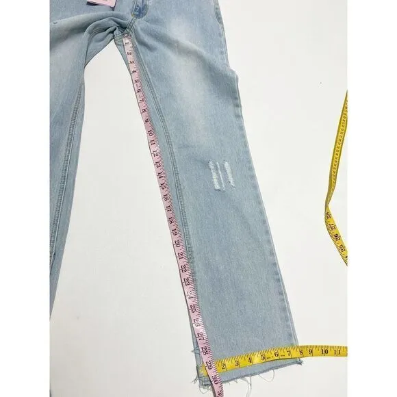 Avec Les Filles Jeans Straight Leg High Rise Jeans With Slit Hem Blue Size 28