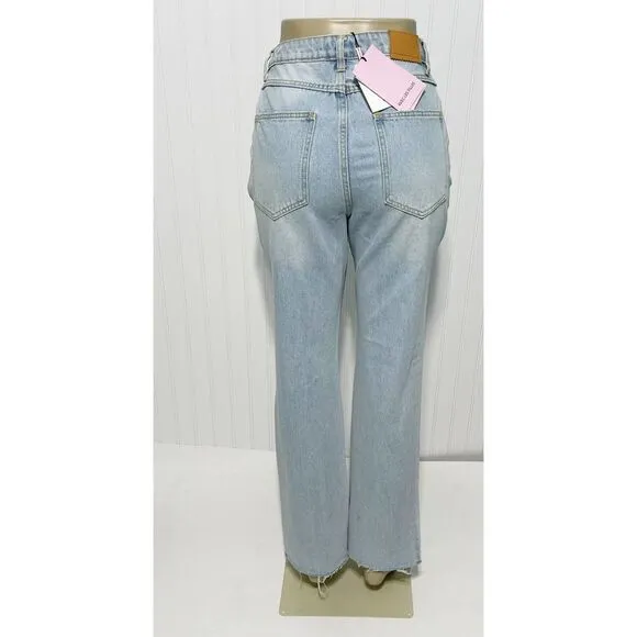 Avec Les Filles Jeans Straight Leg High Rise Jeans With Slit Hem Blue Size 28