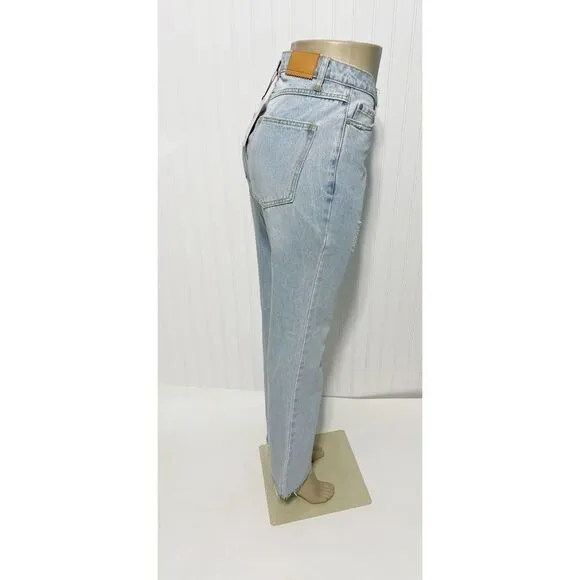 Avec Les Filles Jeans Straight Leg High Rise Jeans With Slit Hem Blue Size 28