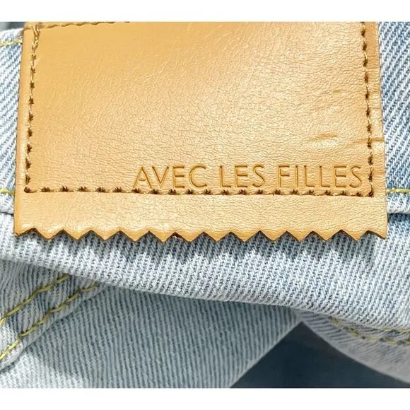 Avec Les Filles Jeans Straight Leg High Rise Jeans With Slit Hem Blue Size 28