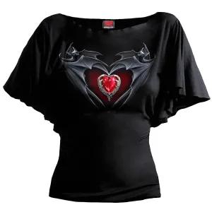 BAT'S HEART - Boat Neck Bat Sleeve Top Black