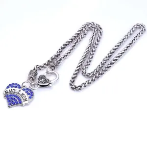 Beautiful Navy Mom Rhinestone Necklace  - Blue or Clear Crystals
