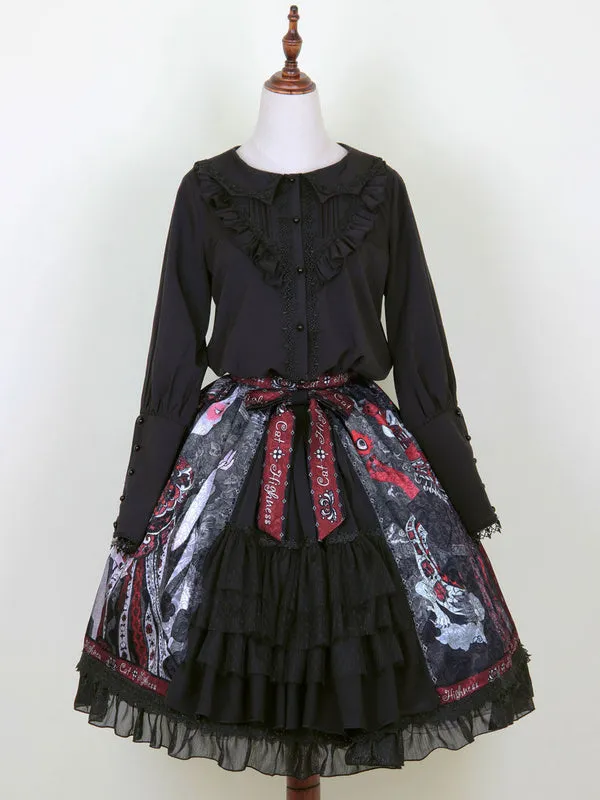 Black Lolita Blouses Long Sleeves Polyester Sweet Top Lolita Shirt